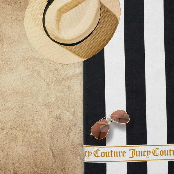 Juicy Couture Black White Cabana Stripe 36 in. x 68 in. 100
